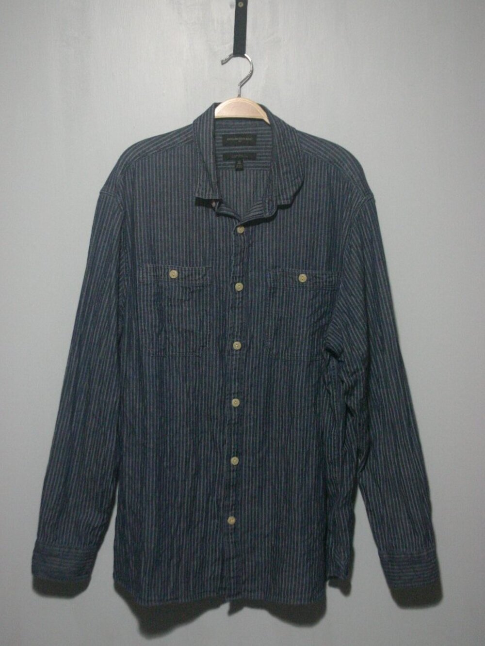 Banana Republic Striped Button Down Shirt Blue Gray Casual XL